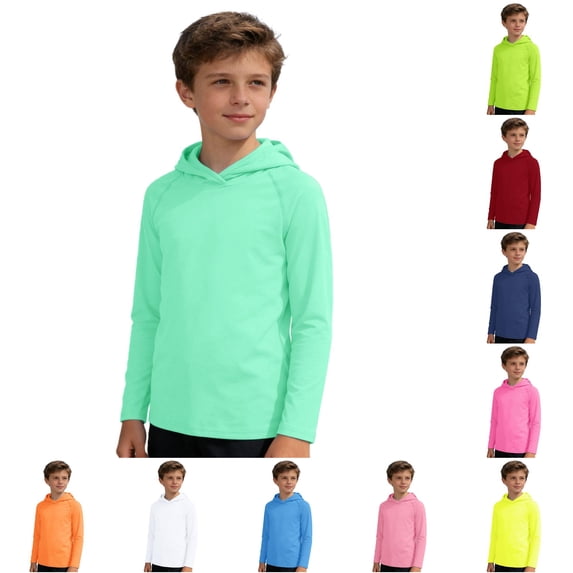 ZHOGXU Kids Boys Girls Hooded Sun Top Long Sleeve Solid Color Lightweight Breathable Summer Tee For Outdoor Activities Activewear,Mint Green,11-12 Years
