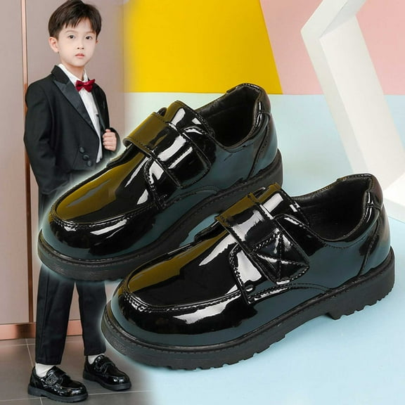 ZHOGXU Kids Boys Girls Leather Shoes Thick Soled Solid Color Comfortable Kids School Formal Casual Shoes,Black,4.5-5 Years