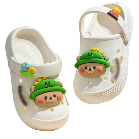 ZHOGXU Kids Boys Girls Sandals Soft Cute Cartoon Design On Lightweight Comfortable Hollow Summer Shoes For Pool Beach Outdoor And Indoor Wear,White,5.5-6 Years