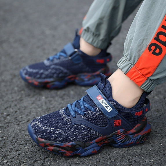 ZHOGXU Kids Boys Girls Sneakers Soft Soled Slip On Mesh Breathable Athletic Outdoor Sports Shoes,Dark Blue,5-6 Years