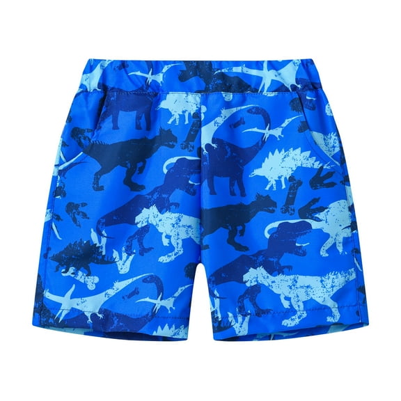 ZHOGXU Kids Boys Girls Summer Shorts With Pockets Cartoon Print Elastic Waist Comfortable Lightweight Casual Wear For Holiday Beach,Blue,5-6 Years
