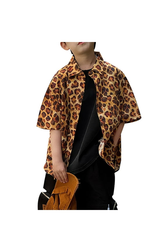 Kids Boys Summer Casual Top Leopard Print Short Sleeve Comfortable Breathable T Shirt For Casual Daily Wear,Orange,2-3 Years