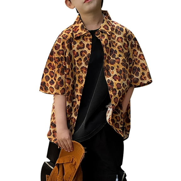 ZHOGXU Kids Boys Summer Casual Top Leopard Print Short Sleeve Comfortable Breathable T Shirt For Casual Daily Wear,Orange,3-4 Years