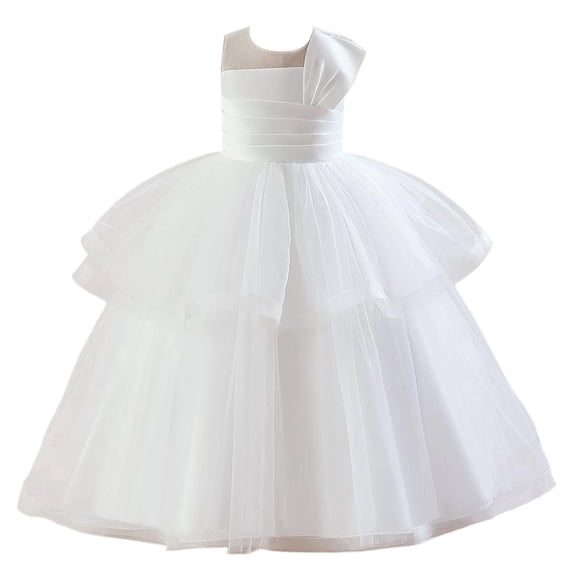 ZHOGXU Kids Elegant Girls Sleeveless Color Block One Shoulder Lace Layered Tulle Ball Gown Princess Dress Nice For Party And Dance