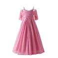 thumbnail image 1 of ZHOGXU Kids Elegant Girls Spaghetti Strap Flutter Sleeve Pink Pleated A-Line Dress Special Occasions, 1 of 9