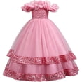 thumbnail image 1 of ZHOGXU Kids Elegant Girls Sparkly Lace Layered Off Layer Princess Dress Glitter Formal Gown Special Occasions, 1 of 9
