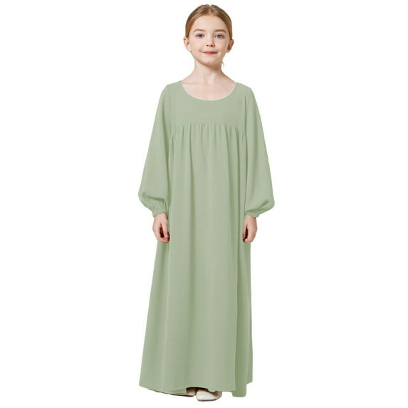 ZHOGXU Kids Girls Adorable Abaya Dresses Long Sleeve Slim Fit Casual Prayer Robe Dress Cute Boho Beach Vacation Bohemian Sundress