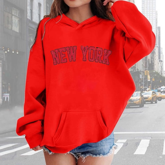 ZHOGXU Kids Girls Boys Hoodies With Pocket Long Sleeve Letter Print Soft Loose Sweatshirt For Autumn Winter Daily Wear Red 3-4 Years