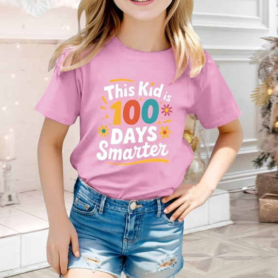 ZHOGXU Kids Girls Boys T Shirts Short Sleeve Crew Neck Back To School Letter Print Loose Fit Comfortable Top Tees For Casual Daily Wear,Pink,12-13 Years