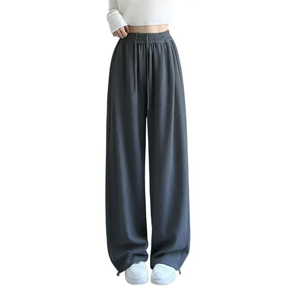 ZHOGXU Kids Girls Casual Pants Elastic Waist Wide Leg Straight Fit Solid Color Trousers For Spring Summer Everyday Wear,Dark Gray,12-13 Years