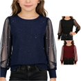 thumbnail image 1 of ZHOGXU Kids Girls Dressy Glitter Blouse Long Sleeve Round Neck Sequin Sheer Mesh Fashion Shirt Top For Holiday Party ,Blue,7-8 Years, 1 of 9