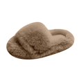 thumbnail image 1 of ZHOGXU Kids Girls Fuzzy Slippers Open Toe Soft Sole Warm Indoor House Shoes Cozy Lightweight Footwear,Khaki,10-10.5 Years, 1 of 6