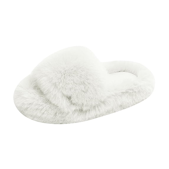 ZHOGXU Kids Girls Fuzzy Slippers Open Toe Soft Sole Warm Indoor House Shoes Cozy Lightweight Footwear,White,4.5-5 Years
