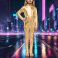 thumbnail image 1 of ZHOGXU Kids Girls Romper Long Sleeve Turtleneck Solid Color Stretchy Comfortable Jumpsuit Bodysuit For Stage Performance,Gold,4-6 Years, 1 of 5
