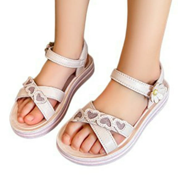 ZHOGXU Kids Girls Sandals With Adjustable Straps Flower Design Soft Sole Open Toe Non- Comfortable Fashion Shoes For Everyday Wear,Red,6-6.5 Years