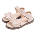 thumbnail image 1 of ZHOGXU Kids Girls Sandals Flower Weaving Design Soft Sole Glitter Open Toe Non- Flat Shoes For Everyday Casual Wear,Pink,15-18 Months, 1 of 4