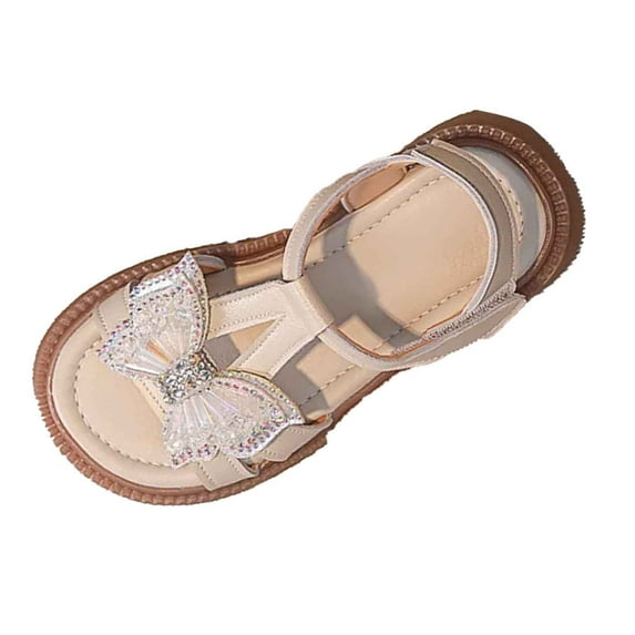 ZHOGXU Kids Girls Sandals With Adjustable Straps Butterfly Design Soft Sole Open Toe Slip On Comfortable Shoes For Everyday Wear,Beige,2-2.5 Years