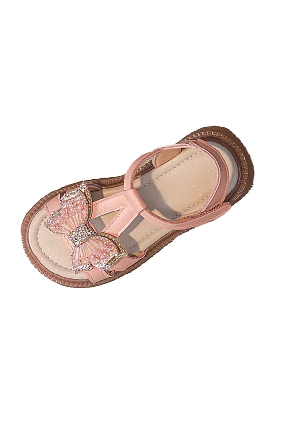 Kids Girls Sandals With Adjustable Straps Butterfly Design Soft Sole Open Toe Slip On Comfortable Shoes For Everyday Wear,Pink,2-2.5 Years