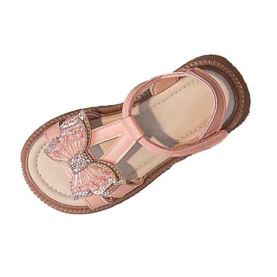 ZHOGXU Kids Girls Sandals With Adjustable Straps Butterfly Design Soft Sole Open Toe Slip On Comfortable Shoes For Everyday Wear,Pink,5-5.5 Years