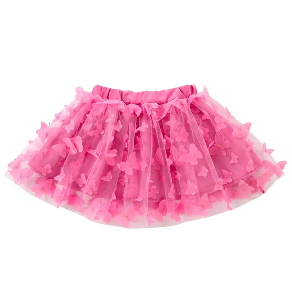 ZHOGXU Kids Girls Solid Color Tulle Tutu Tiered Skirt Mesh Butterfly Print Elastic Waist Princess Party Layered Skirt,Hot Pink,18-24 Months