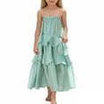 thumbnail image 1 of ZHOGXU Kids Girls Spaghetti Strap Solid Color Tiered Layered Ruffle Tie Straps Dress Vacation Comfortable Wear, 1 of 5