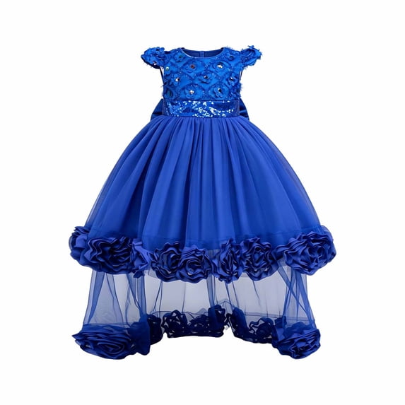 ZHOGXU Kids Girls Sparkly Short Sleeve O Neck Lace Trim Wedding Dress Puffy Formal Gown With Bow Special Occasions