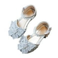 thumbnail image 1 of ZHOGXU Kids Girls Summer Sandals With Adjustable Straps Pearl Rhinestone Butterfly Design Closed Toe Fashion Princess Flat Shoes For Everyday Wear,Silver,1-1.5 Years, 1 of 4