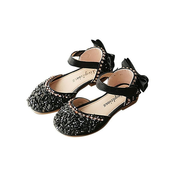 ZHOGXU Kids Girls Summer Sandals With Bow Design Adjustable Straps Rhinestone Closed Toe Fashion Princess Flat Shoes For Everyday Wear,Black,2.5-3 Years
