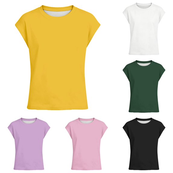ZHOGXU Kids Girls T Shirts Solid Color Short Sleeve Summer Round Neck Lightweight Comfortable Basic Casual Tee Top For Everyday Wear,Yellow,5-6 Years