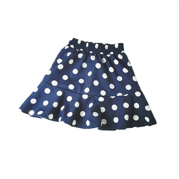 ZHOGXU Kids Girls Vintage Skirt Polka Dot Print Elastic Waist Ruffle A-Line Comfortable Fashion Casual Skirts,Blue,6-7 Years