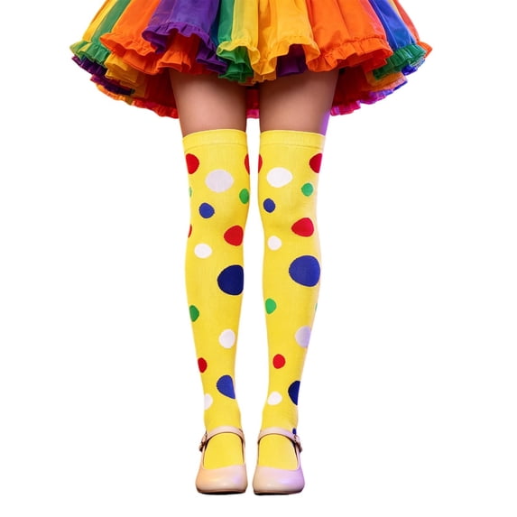 ZHOGXU Kids Halloween Elegant Polka Dot Pattern Thigh High Socks For Girls Soft Party Socks Casual Daily Wear,Yellow