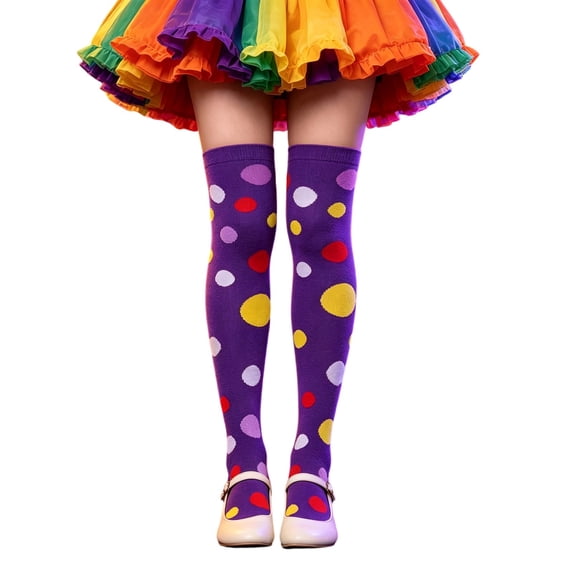 ZHOGXU Kids Halloween Elegant Polka Dot Pattern Thigh High Socks For Girls Soft Party Socks Work,Outddor,Travel,Purple