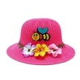 thumbnail image 1 of ZHOGXU Kids Straw Hat Summer Foldable Large Brim Flower Bee Embroidery Sun Protection Beach Hat For Boys Girls Outdoor Play Travel Lightweight Breathable,Hot Pink,One Size, 1 of 2