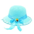 thumbnail image 1 of ZHOGXU Kids Straw Hat Summer Foldable Large Brim Sunflower Bowknot Sun Protection Beach Hat For Boys Girls Outdoor Play Travel Lightweight Breathable,Blue,One Size, 1 of 2