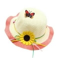 thumbnail image 1 of ZHOGXU Kids Straw Hat Summer Foldable Large Brim Sunflower Butterfly Embroidery Sun Protection Beach Hat For Boys Girls Outdoor Play Travel Lightweight Breathable,Pink,One Size, 1 of 2