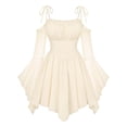 thumbnail image 1 of ZHOGXU Kids Summer Lightweight Girls Long Sleeve Beige Bodice Ruffled Tie Straps Princess Dress Nice For Party And Dance, 1 of 3