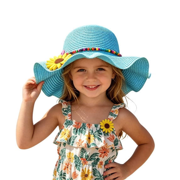 ZHOGXU Kids Sun Hat With Wide Brim Flower Applique Beach For Girls Sport Wear