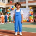 thumbnail image 1 of ZHOGXU Kids Teens Girls Boys Romper Sleeveless Suspenders Solid Color Comfortable Fashion Jumpsuit For Stage Performance And Daily Wear,Blue,4-5 Years, 1 of 4