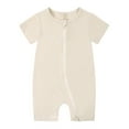 thumbnail image 1 of ZHOGXU Kids Toddler Girls Boys Romper Solid Color Short Sleeve Round Neck Zipper Comfortable Breathable Jumpsuit For Casual Daily Wear,Beige,6-12 Months, 1 of 2