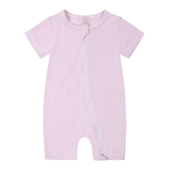 ZHOGXU Kids Toddler Girls Boys Romper Solid Color Short Sleeve Round Neck Zipper Comfortable Breathable Jumpsuit For Casual Daily Wear,Light Purple,12-18 Months