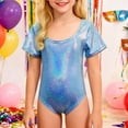 thumbnail image 1 of ZHOGXU Kids Toddler Girls Dance Gymnastics Romper Short Sleeve Round Neck Shiny Sequins Performance Training Jumpsuit For Competition Stage Shows,Blue,120, 1 of 4