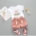 thumbnail image 1 of ZHOGXU Kids Toddler Girls Outfits Short Sleeve Letter Watermelon Print Tops And Shorts Comfortable Fashion Set For Casual Daily Wear,Pink,18-24 Months, 1 of 8