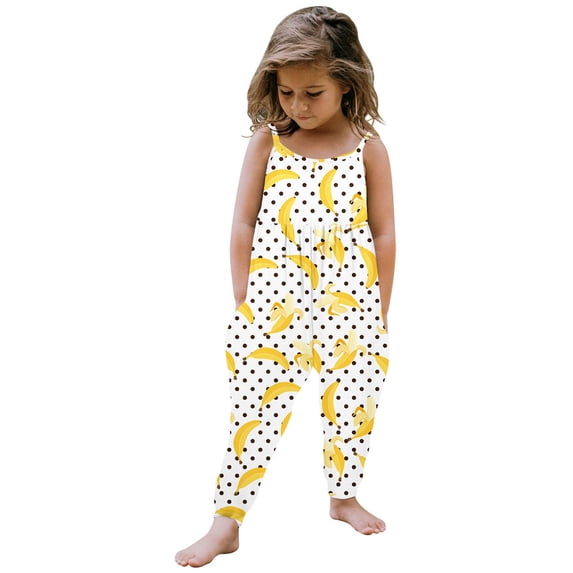 ZHOGXU Kids Toddler Girls Romper Fruit Printed Sleeveless Suspenders Comfortable Breathable Jumpsuit With Pockets For Casual Daily Wear,White,3-4 Years