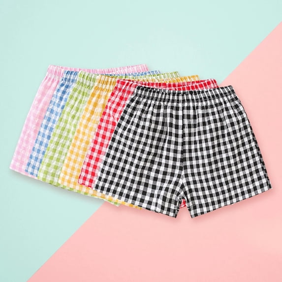 ZHOGXU Kids Toddler Girls Shorts Summer Elastic Waisted Plaid Print Comfortable Breathable Shorts For Casual Daily Wear,Black,18-24 Months
