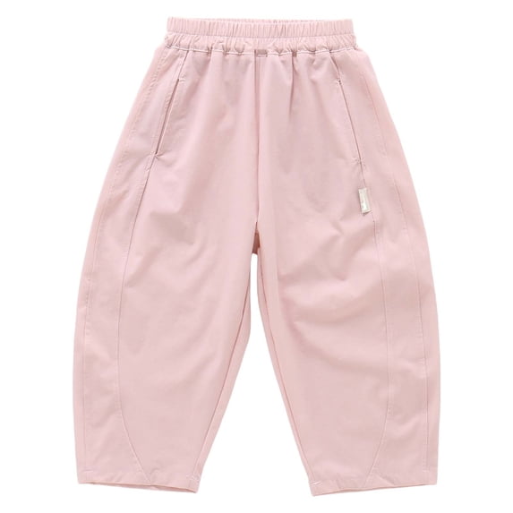 ZHOGXU Lightweight Fashionable Summer Curved Cut Solid Color Elastic Waist Wide Leg Kids Girls Pants With Pocket Outdoor Activities