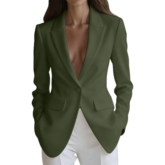 ZHOGXU Lightweight Plus Size Coat For Women Solid Color Notched Modern Suit Jacket Elegant,Beach Travel,Army Green,S