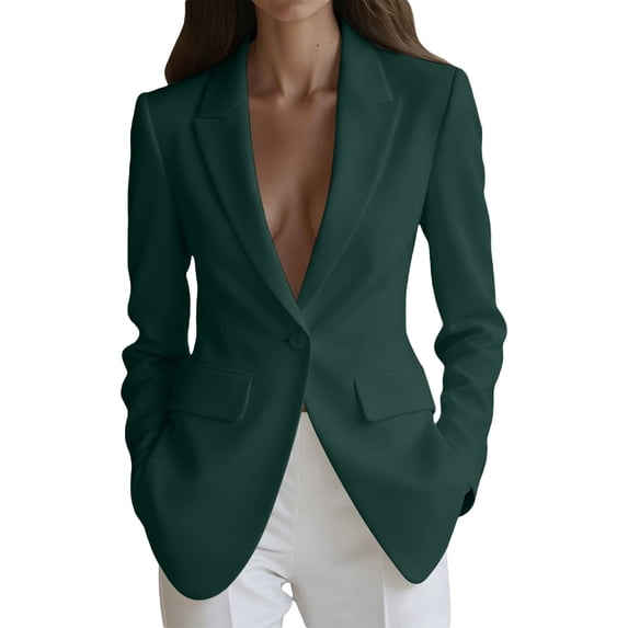 ZHOGXU Lightweight Plus Size Coat For Women Solid Color Notched Modern Suit Jacket Fashion,Beach Travel,Dark Green,S
