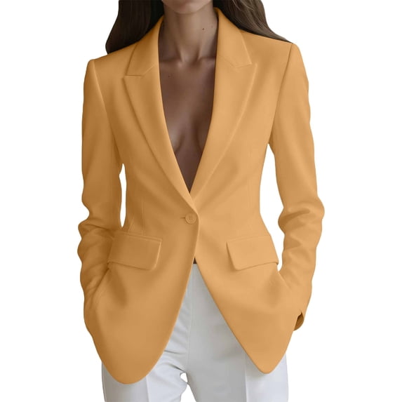 ZHOGXU Lightweight Plus Size Coat For Women Solid Color Notched Modern Suit Jacket Stylish,Vacation,Rose Gold,M