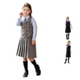 thumbnail image 1 of ZHOGXU Little Girls 3 Piece School Uniform Set Long Sleeve Button Down Shirt Vest Pleated Skirt Formal Party Outfit For Daily Wear,11-12 Years, 1 of 9