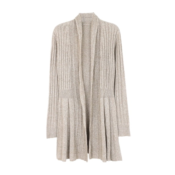 ZHOGXU Long Cardigans For Women Knit Long Sleeve Pleated Waist Sweater Outerwear Autumn Winter Casual Coat,Beige,L